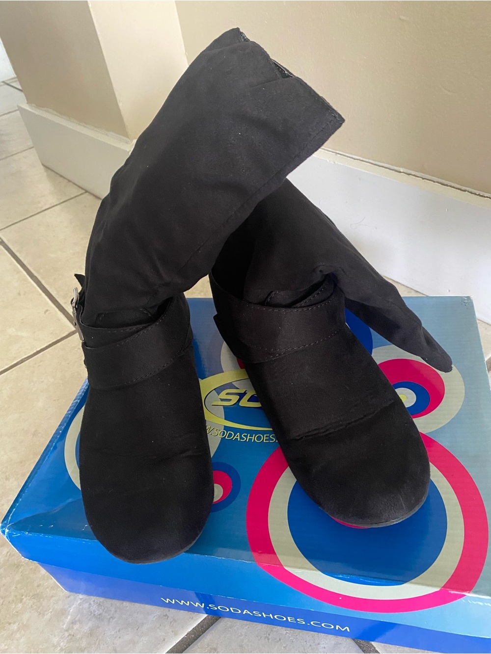 Soda Black Over-the-Knee Fabric Boots